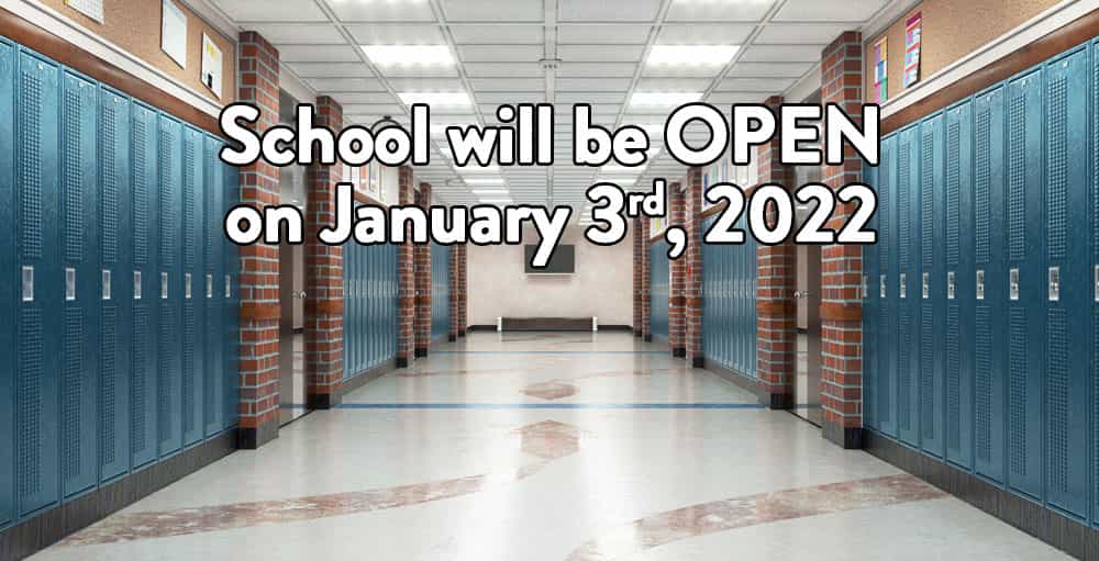 SASCS will be open on January 3rd, 2022.